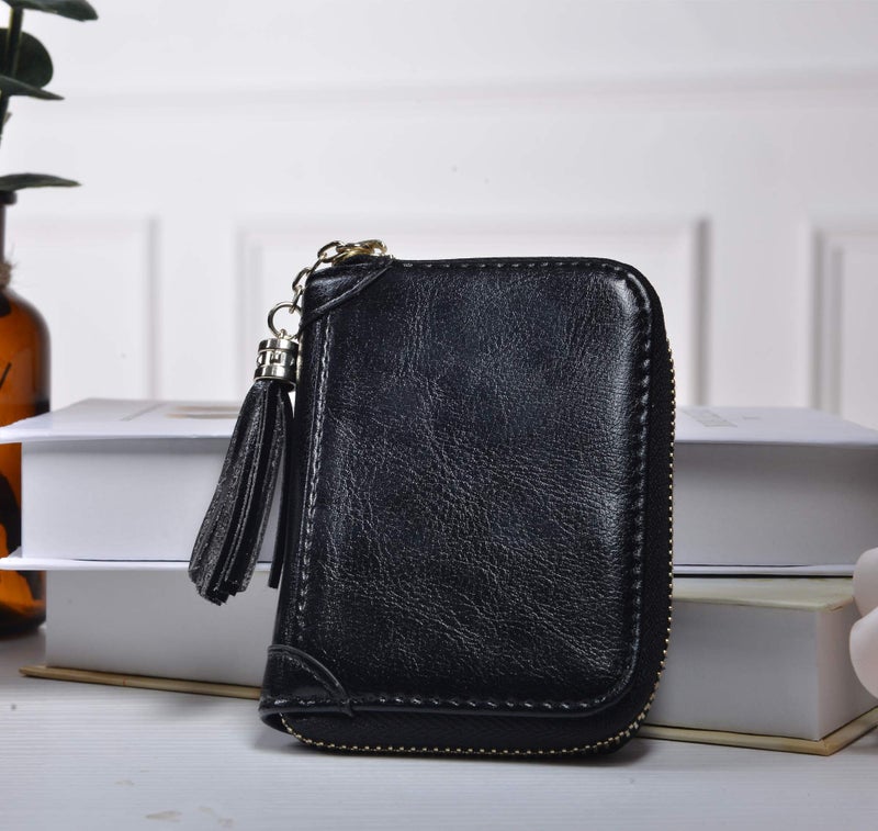 Yuhan Pretty محفظة بطاقات الائتمان النسائية يوهان بريتي RFID جلدية صغيرة لحافظة الهوية (20 فتحة بطاقات - أسود جديد) - Image 2